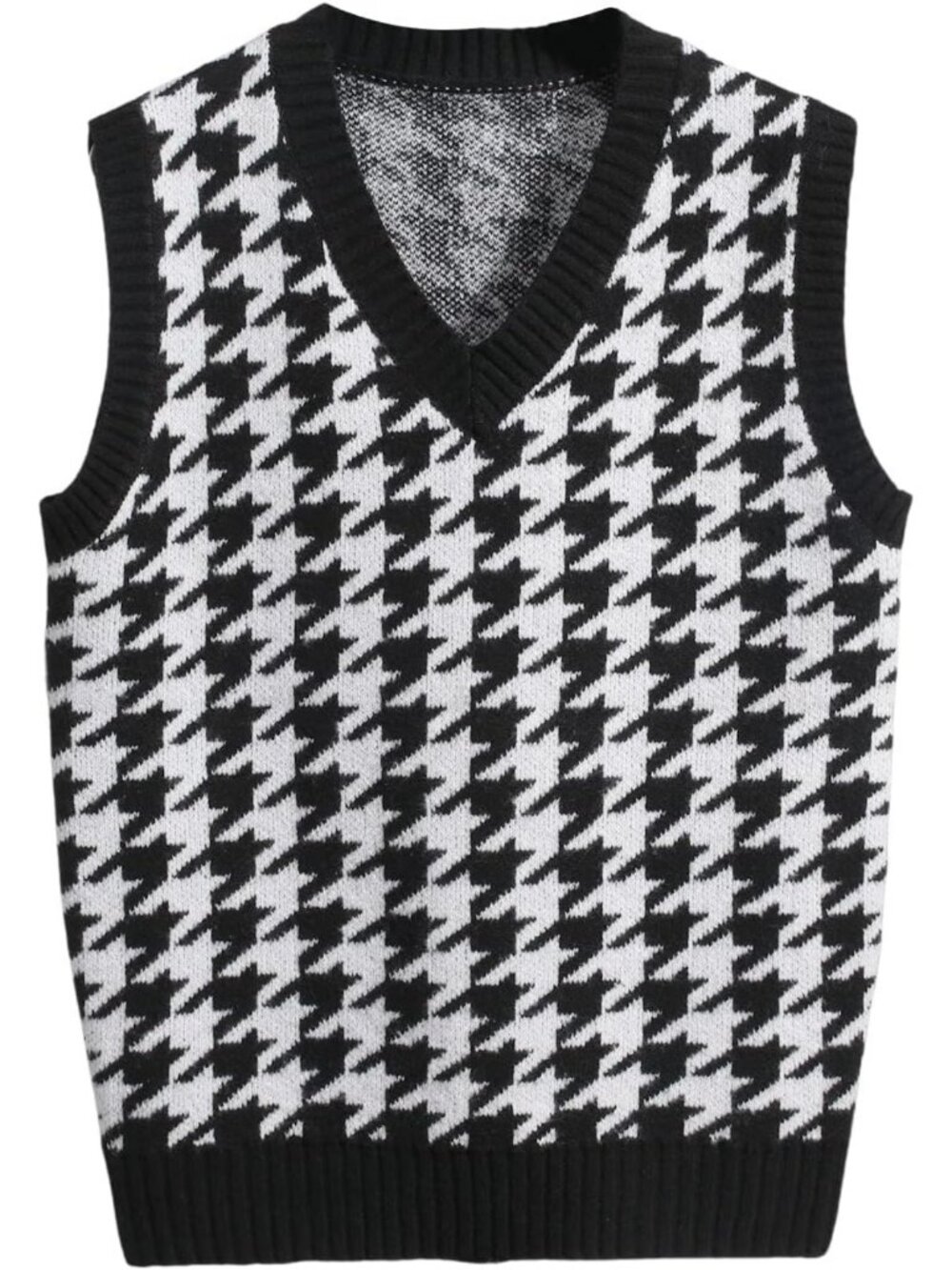 Stylish Men's Casual Sleeveless V-Neck Houndstooth Sweater Vest - Trendy